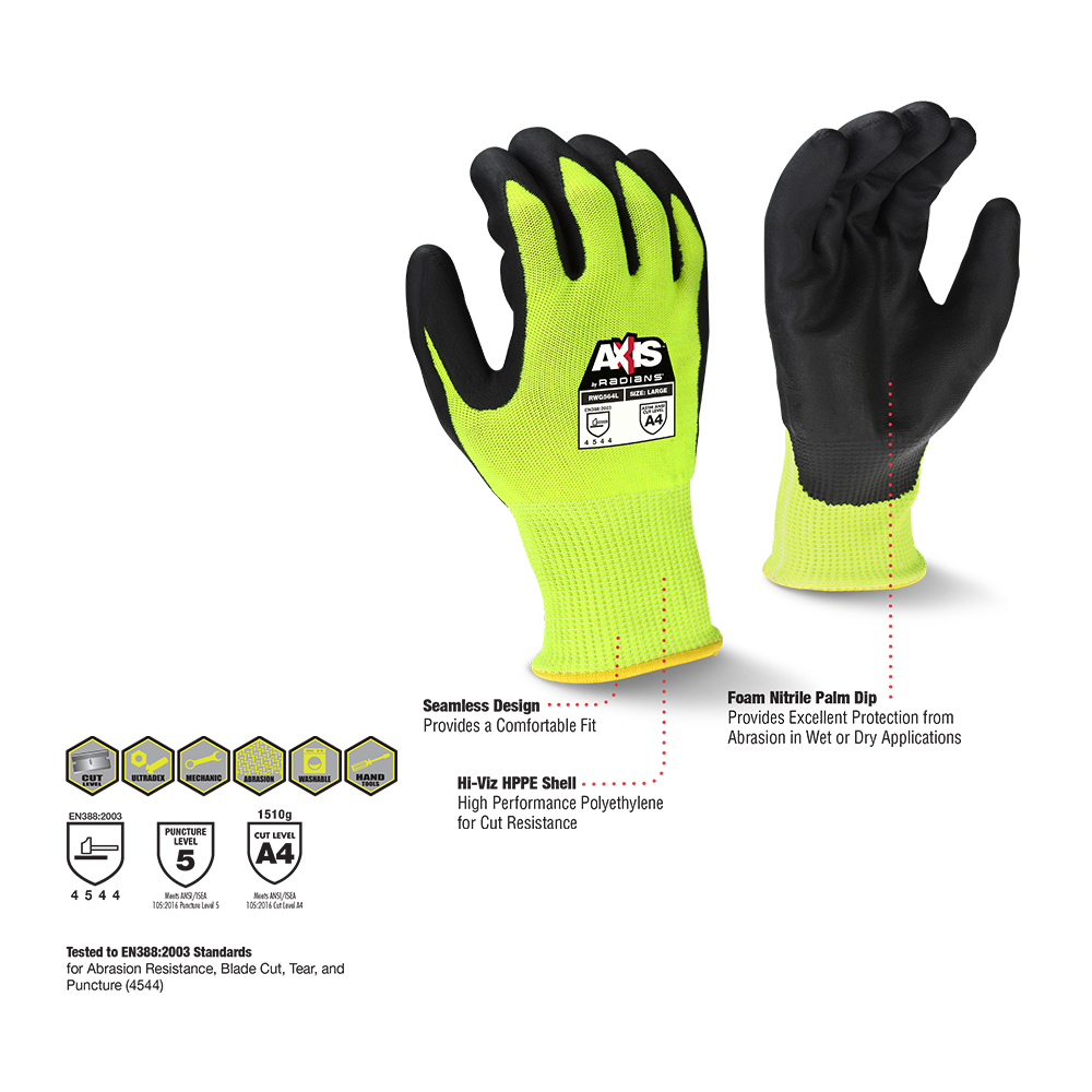 Radians RWG564 Radians RWG564S Hi-Viz Cut A4 Work Glove